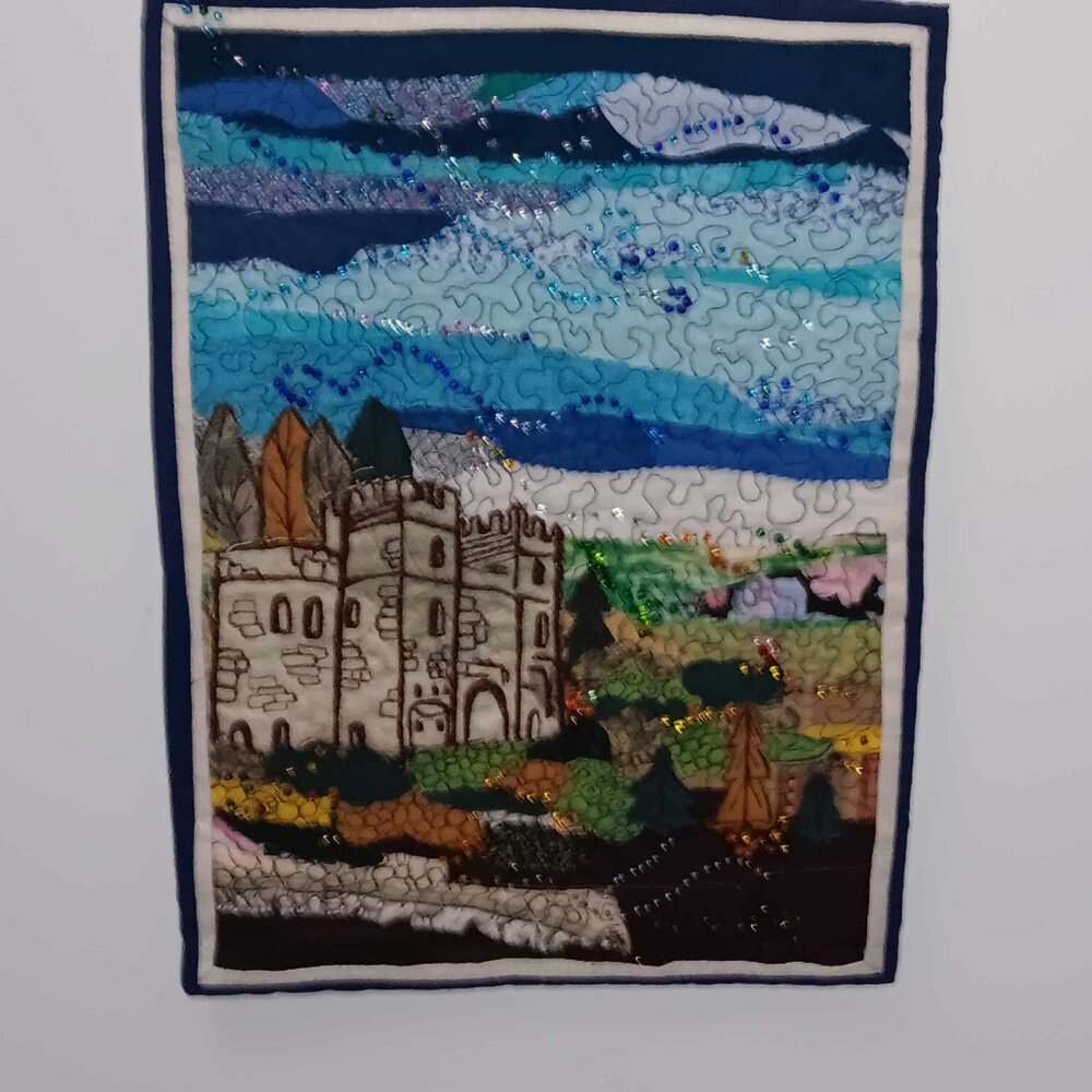Art Quilt OLD KNIGHT'S CASTLE  Wall Art Quilted Wall Hanging Room Decor 17"x13"